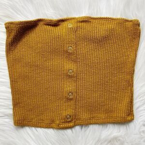 Better Be Ribbed Button Down Tube Top Mustard Yellow Size Small